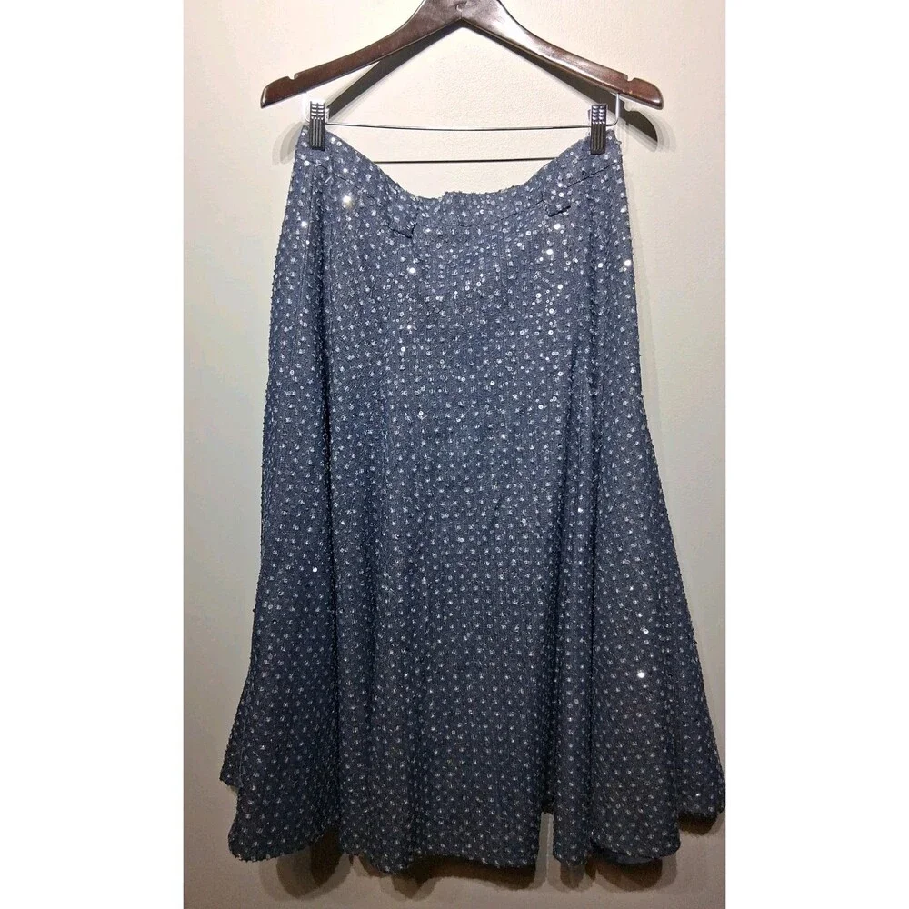 Lovebirds Women's Cotton Long Sequin Denim A Line Skirt Size L